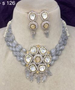 Bridal Kundan Necklace Set |Beaded Choker & Mirror-Cut Stones