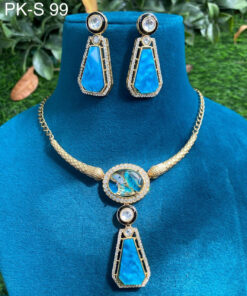 Blue Stone Kundan Necklace Set – Ethnic Jewelry with Earrings