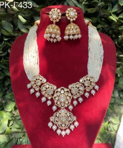 Embellished Bridal Mozonite Kundan Stones & Pearl Beaded jewellery Set