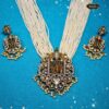Traditional Ram Darbar Pendant Set featuring pearl beaded necklace and matching earrings with intricate devotional design.