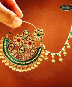 Gold-plated Royal Mayura Crescent Nath with peacock motif design on white background