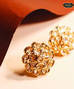 Handcrafted Royal Kundan Floral Stud Earrings with gold-tone finish and intricate floral design, perfect for bridal and festive occasions.