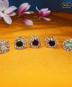 Floral Kundan Gemstone Statement Rings in five vibrant colors featuring bold floral designs and traditional kundan detailing.