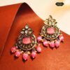 Royal Rouge Beaded Chand Earrings featuring vibrant red beads and intricate chandelier design, perfect for elegant and traditional occasions.