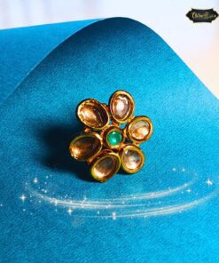 Ethnic Polki Floral Ring for Women & Girls with intricate floral design and traditional polki stones, ideal for festive and bridal wear.