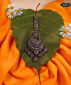 Moonlight Charm Maang Tikka featuring a delicate forehead accessory with moon-inspired design, handcrafted for bridal elegance and cultural sophistication