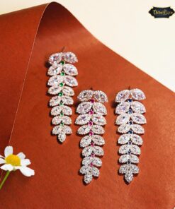 Crystal Vine Drop Earrings featuring green, pink, and blue crystals in a delicate vine-inspired drop design, perfect for elegant and colorful looks.