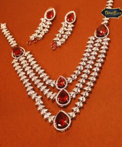 Red Stone Necklace Set with Earrings & Maang Tikka