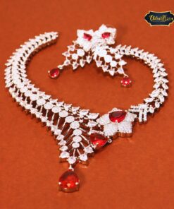 Designer Contour Necklace Set with teardrop stones and matching earrings, ideal for bridal, festive, or formal wear.