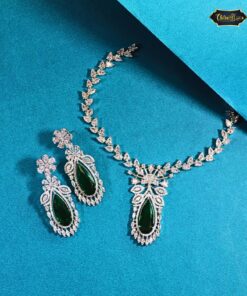 Royal Teardrop Gemstone Necklace Set with Earrings