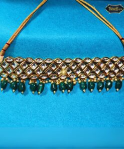 Traditional Kundan Choker Necklace with green beads and intricate craftsmanship—perfect ethnic jewelry for weddings and festivals.
