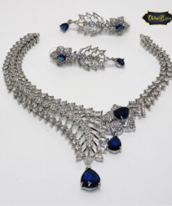 Royal Blue Spark Necklace Set featuring deep royal blue stones and sparkling accents with matching earrings for elegant evenings