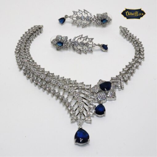 Royal Blue Spark Necklace Set featuring deep royal blue stones and sparkling accents with matching earrings for elegant evenings