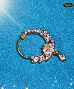 Crystal Hoop Nath With Teardrop Charm featuring crystal embellishments and a teardrop pendant, ideal as bridal nose jewelry.