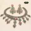 Pastel Bloom bridal jewelry set with pink and mint chandelier necklace and matching earrings.