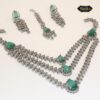 Aqua Bridal Set featuring a teardrop necklace, matching earrings, and delicate maang tikka with shimmering aqua stones