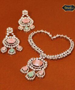 Statement bridal necklace set with intricate detailing and matching earrings, designed for elegant, bold bridal looks.