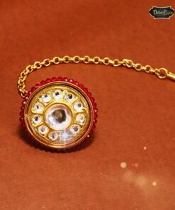 Rajputana Gol Maang Tikka in Kundan Finish featuring round kundan detailing and antique gold tone, ideal for bridal or festive wear.