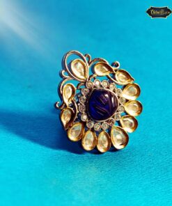 Floral Crest Ring with Blue Center Stone