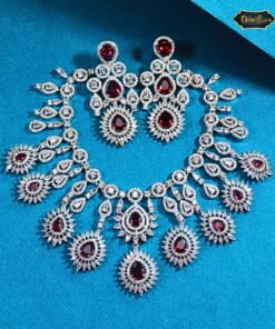 Scarlet Sparkle necklace Set with Earrings- Classis Red Teardrop Stone Jewellery for Events