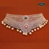 Elegant Majestic Stone Choker Set with pearls and matching earrings, inspired by royal traditional designs.