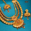 Rajwanshi Swarnlekha Multi-Layered Haar set with gold-plated beads and intricate design, styled as traditional bridal jewelry for weddings.