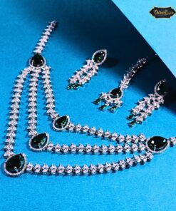 Triple-layered Emerald Green Teardrop  Bridal jewelry Set