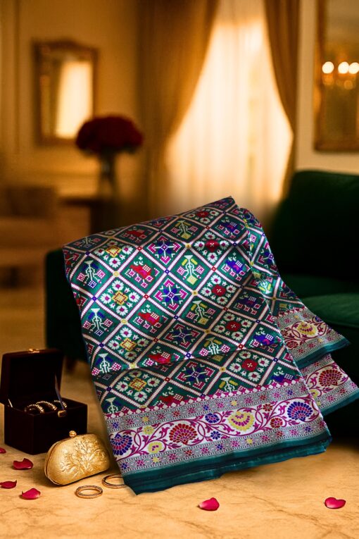 Phooljaal Silk Saree with intricate floral jaal design in premium silk fabric