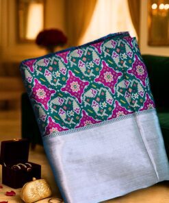 Elegant Banaras Silk Saree in silver and multicolor floral pallu with traditional handloom weave