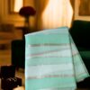Heritage Banaras Organza Silk Saree in aqua green with silver zari stripes by Chitrankshi, handwoven in Banaras