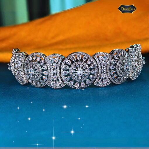 Royal Sunburst Diamond Choker with circular motif design, featuring radiant diamonds and elegant craftsmanship—perfect for bridal and festive occasions.