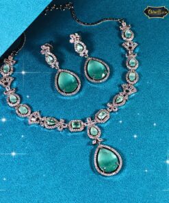 Pastel green crystal drop bridal jewelry set with elegant necklace and earrings for wedding