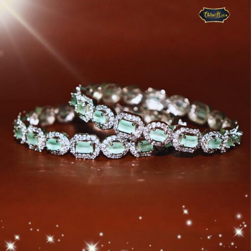 Celestial Mint Green Stone Bangle with radiant green stones set in a refined, elegant metal frame.
