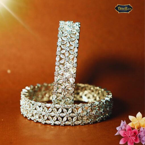 Floral Majesty Diamond Look Bracelet featuring floral patterns and shimmering stones for a sophisticated and modern look.