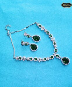 Royal Green Emerald Necklace Set with teardrop choker and matching earrings for women