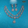 Blush pink bridal choker necklace with earrings in rose-toned double-layer design