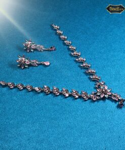 Pastel mint and pink floral bridal necklace set with matching drop earrings