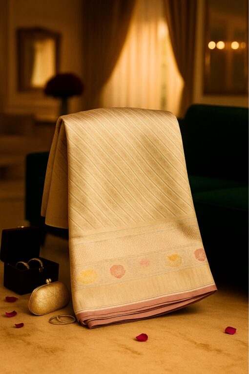 Pearl Veil Banarasi Saree in pure silk with intricate pearl-inspired handloom weaving and traditional Banaras heritage motifs